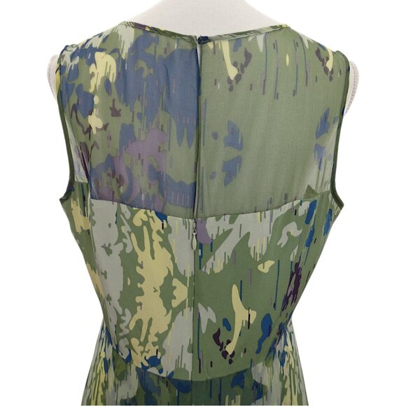 Vessel by Timo  Flowy 100% Silk Green Abstract Print Lace Inset Dress Size 12 - Picture 4 of 12